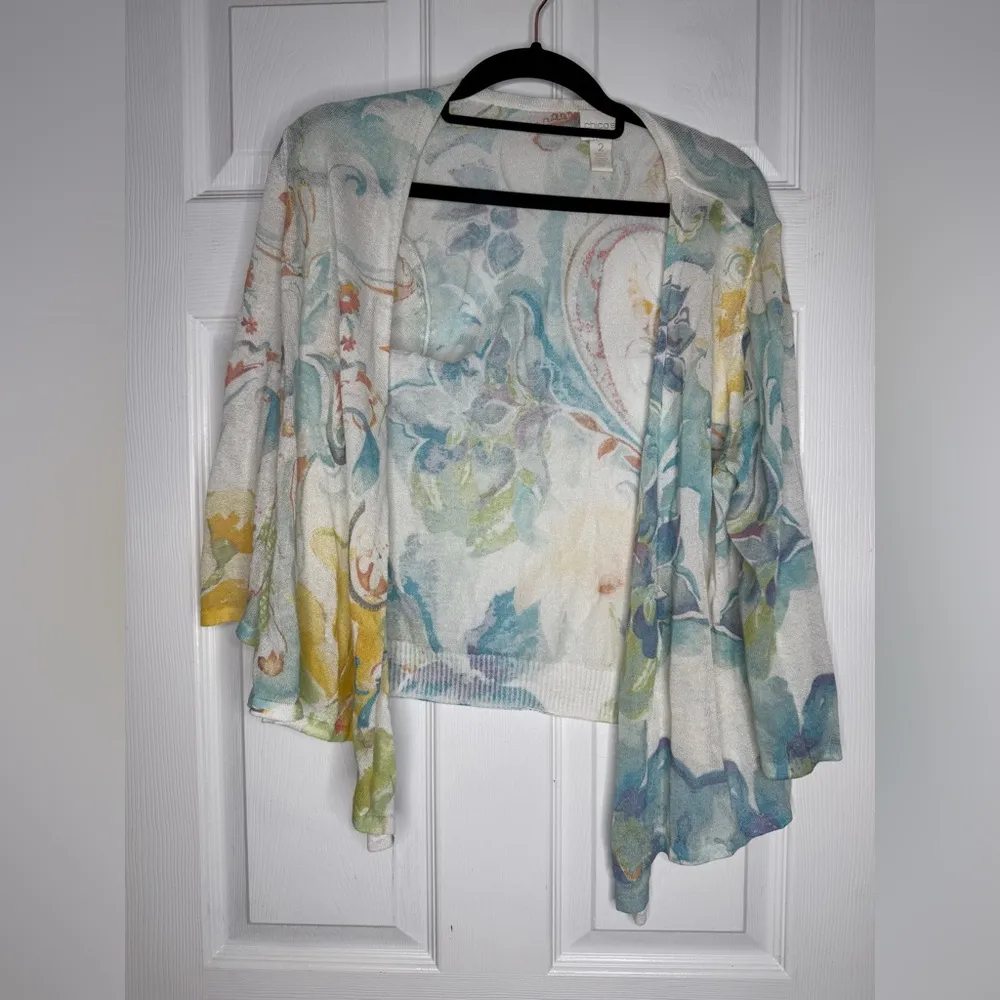 CHICOS‎ Watercolor Paisley Corey Cardigan Lightweight Size 2 (medium) Summer - Image 3