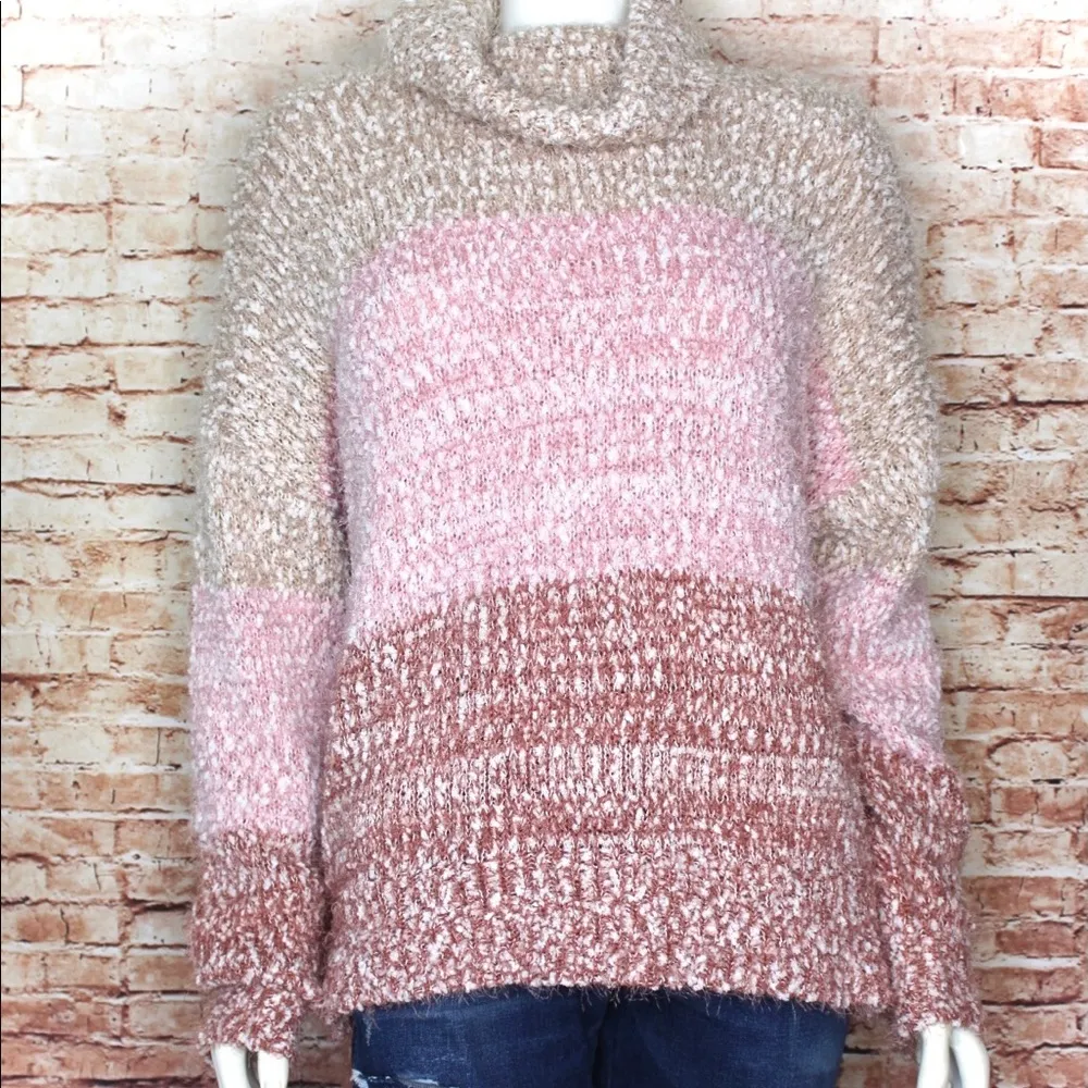 | High-Low Turtleneck Popo Stripe Sweater Cedar - Image 3