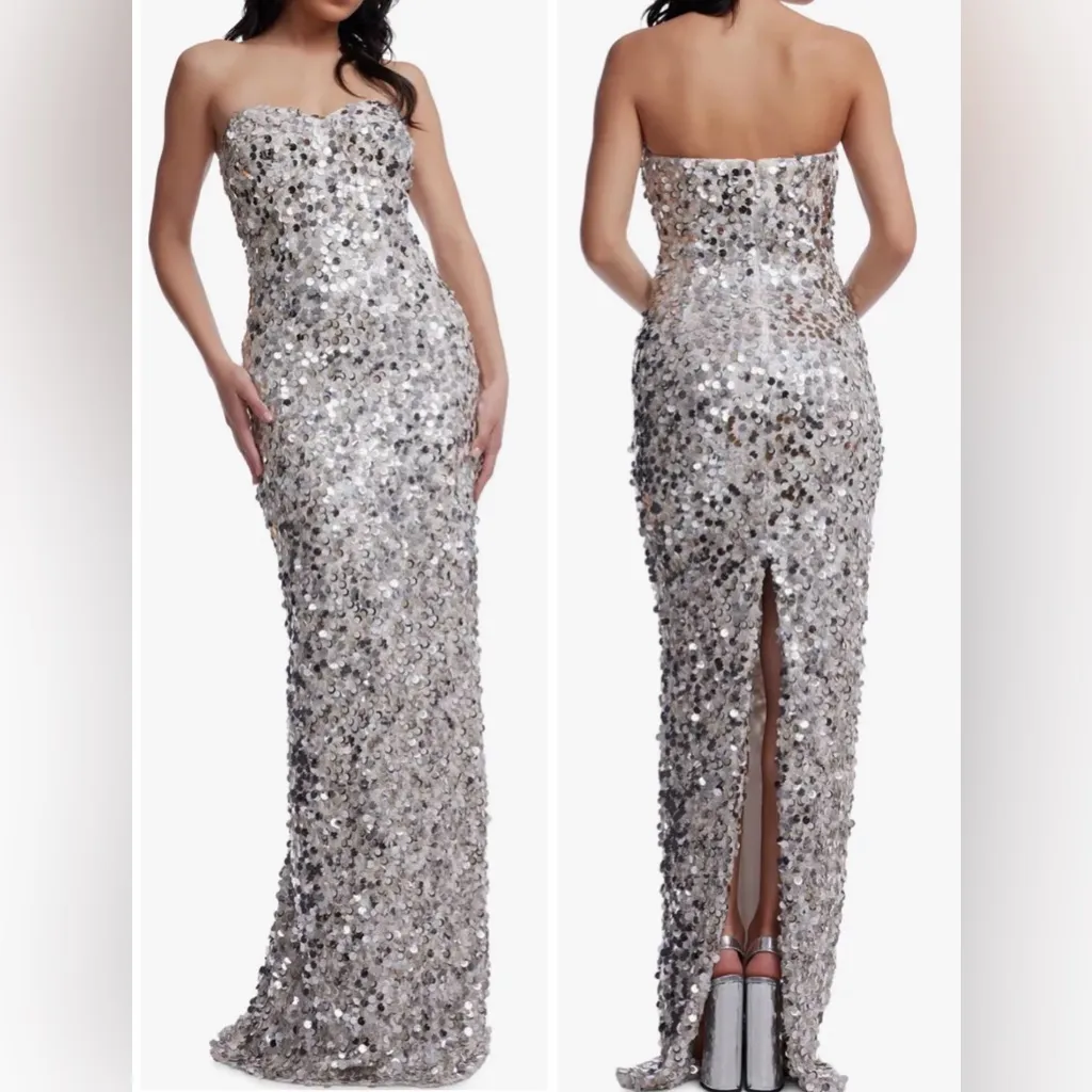 NEW Dress The Population Vada Paillette Strapless Off White Multi Gown Sz L - Image 2