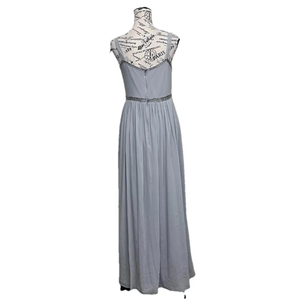 Adrianna Papell Beaded Silver Maxi Formal Dress 4 Evening Gown Prom Wedding Gala - Image 5