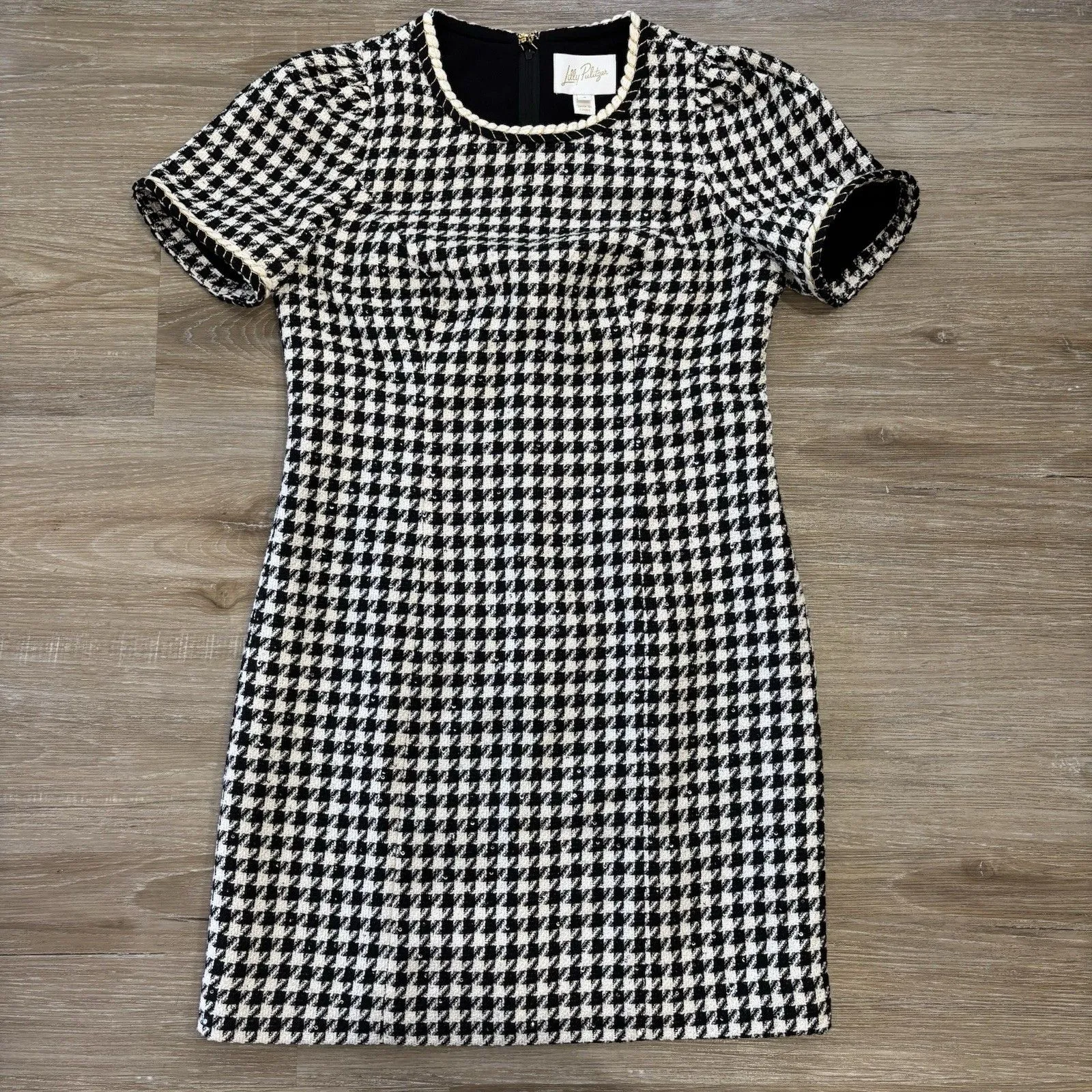 Lilly Pulitzer Shift Dress Size 4 Doriane Boucle Noir Houndstooth Sequin Boucle - Image 3