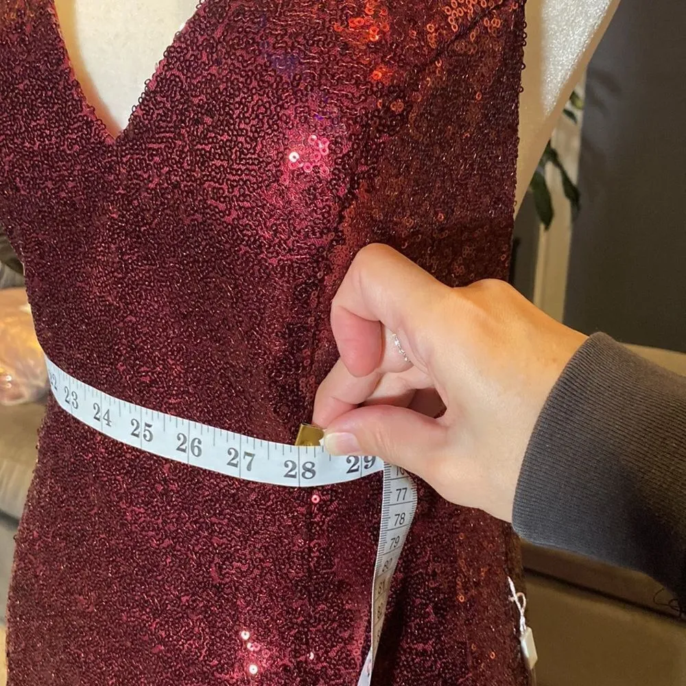 Women’s Burgundy Fully Sequined Mermaid Style Prom Party Dress Size S NWT - Image 6