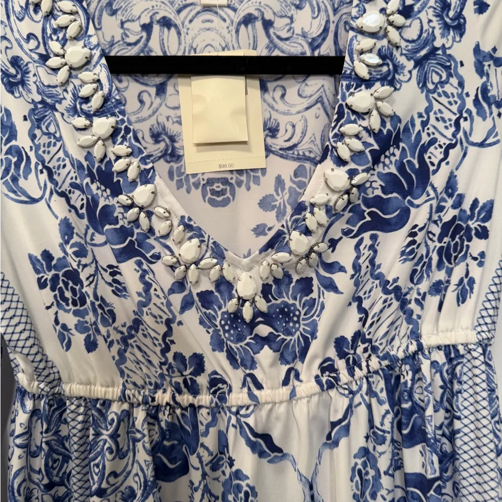 Boston Proper Porcelain Print Tunic Blue Multi NWT Size Small - Image 2