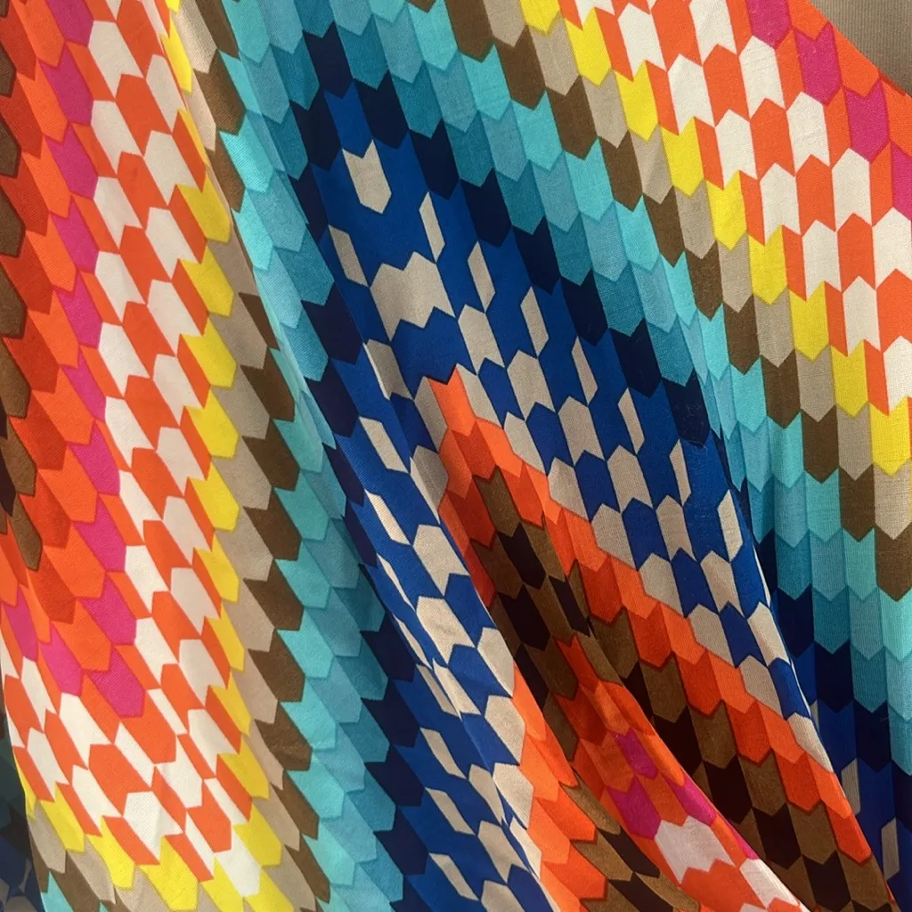 Trina Turk Chevron Mini Dress Bright Colorful Boho Retro Stretch V-Neck Size 8 - Image 7