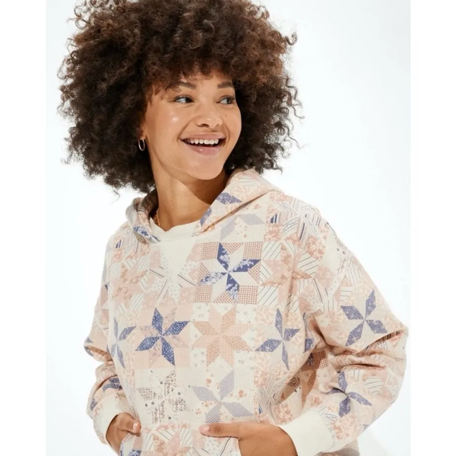 American Eagle  Soft Knit Hoodie Pullover Sweater Boho Patchwork Print Sz M - Image 10