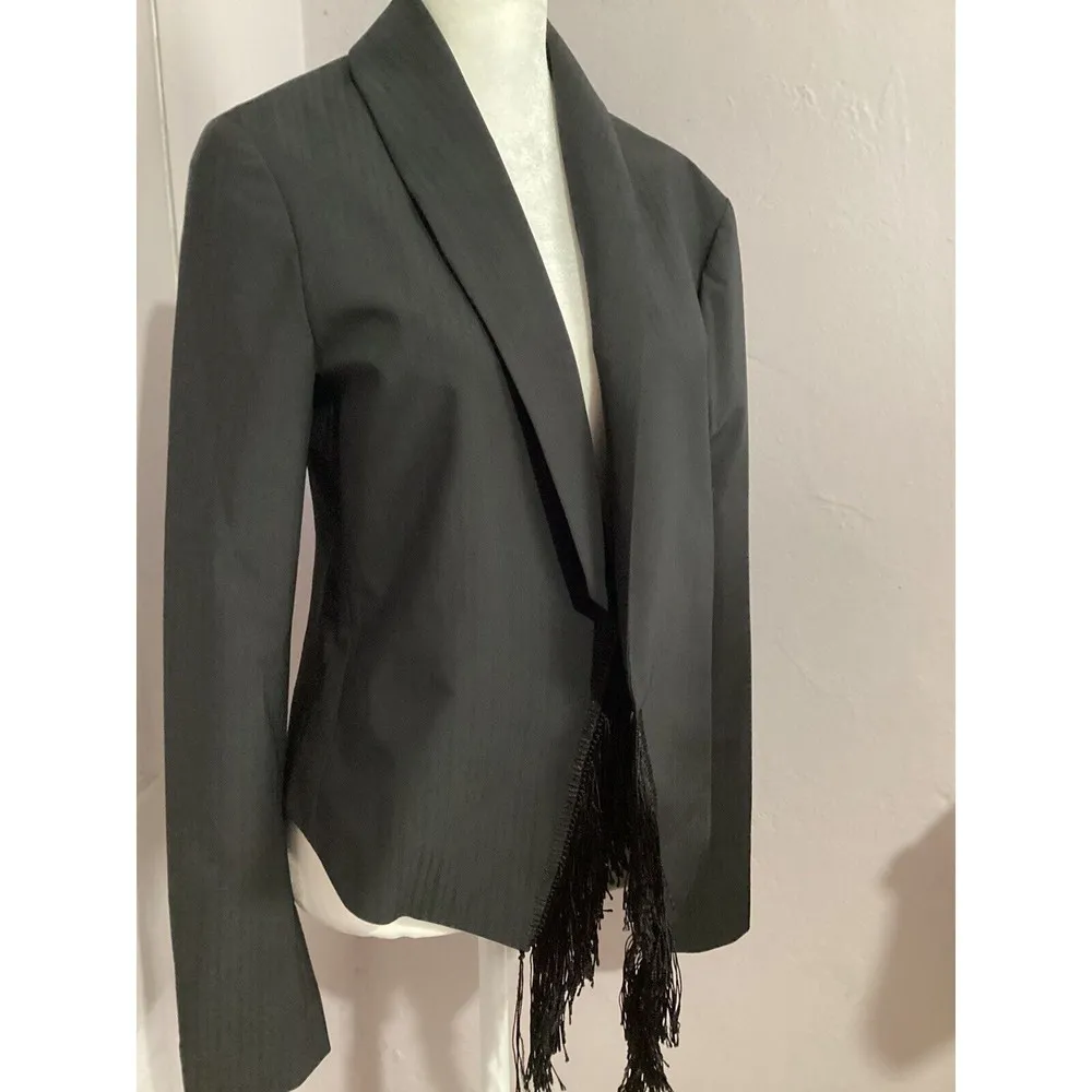 10 Crosby Derek Lam Black Fringe Open Front Blazer Size 8 - Image 2