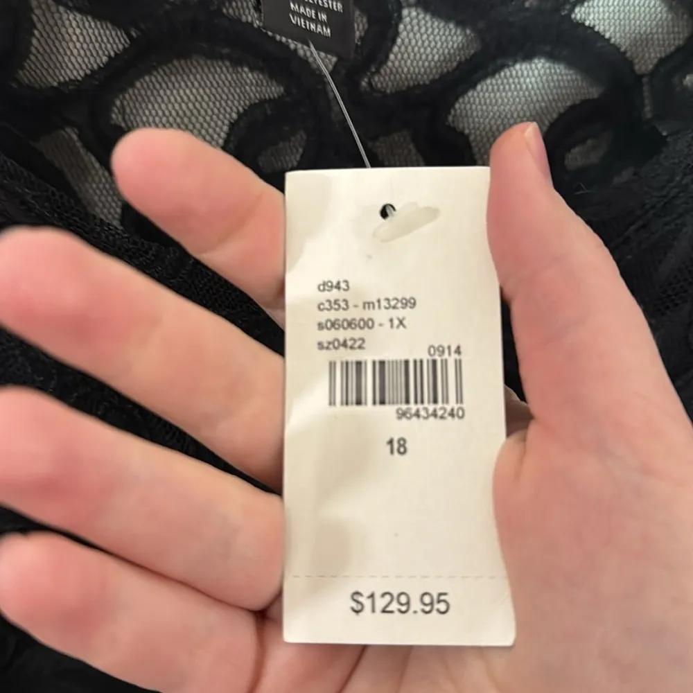 Lane Bryant Black Lace Midi Dress 3/4 sleeve gathered detail Boat-neck Size 18 - Image 9