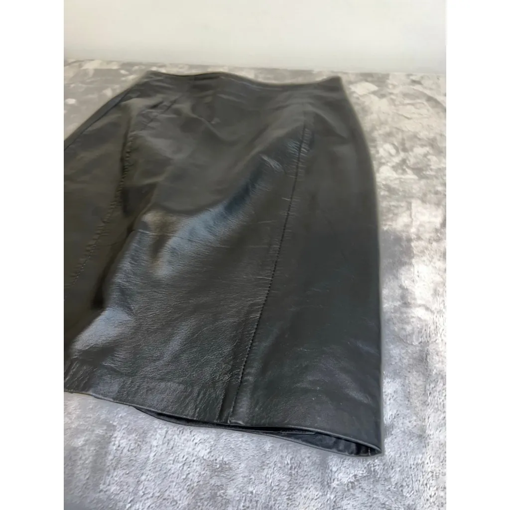 Women's Andrew Marc Black Leather Pencil Skirt Size 6 - Image 9