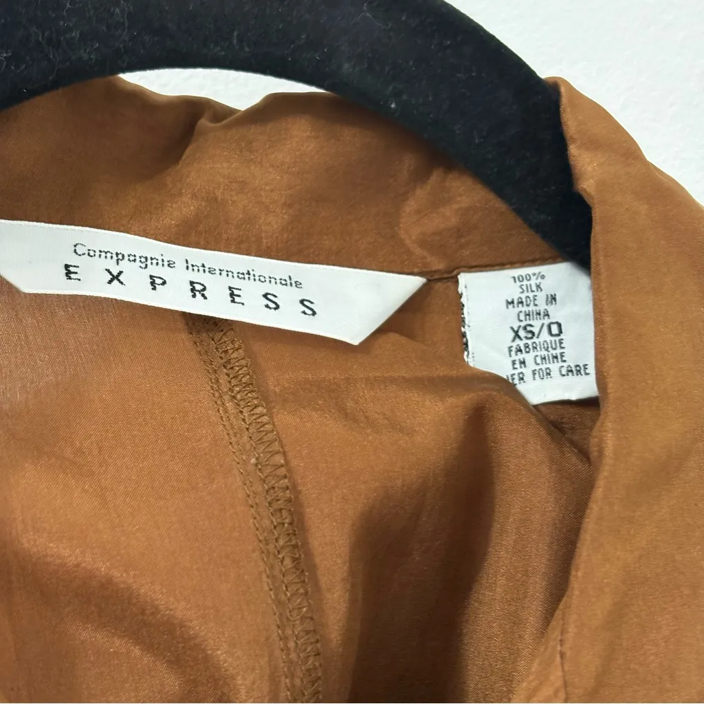 Vintage 90s Express Chocolate Brown Oversized 100% Silk Shirt Pants Set  Sz XS/0 - Image 2