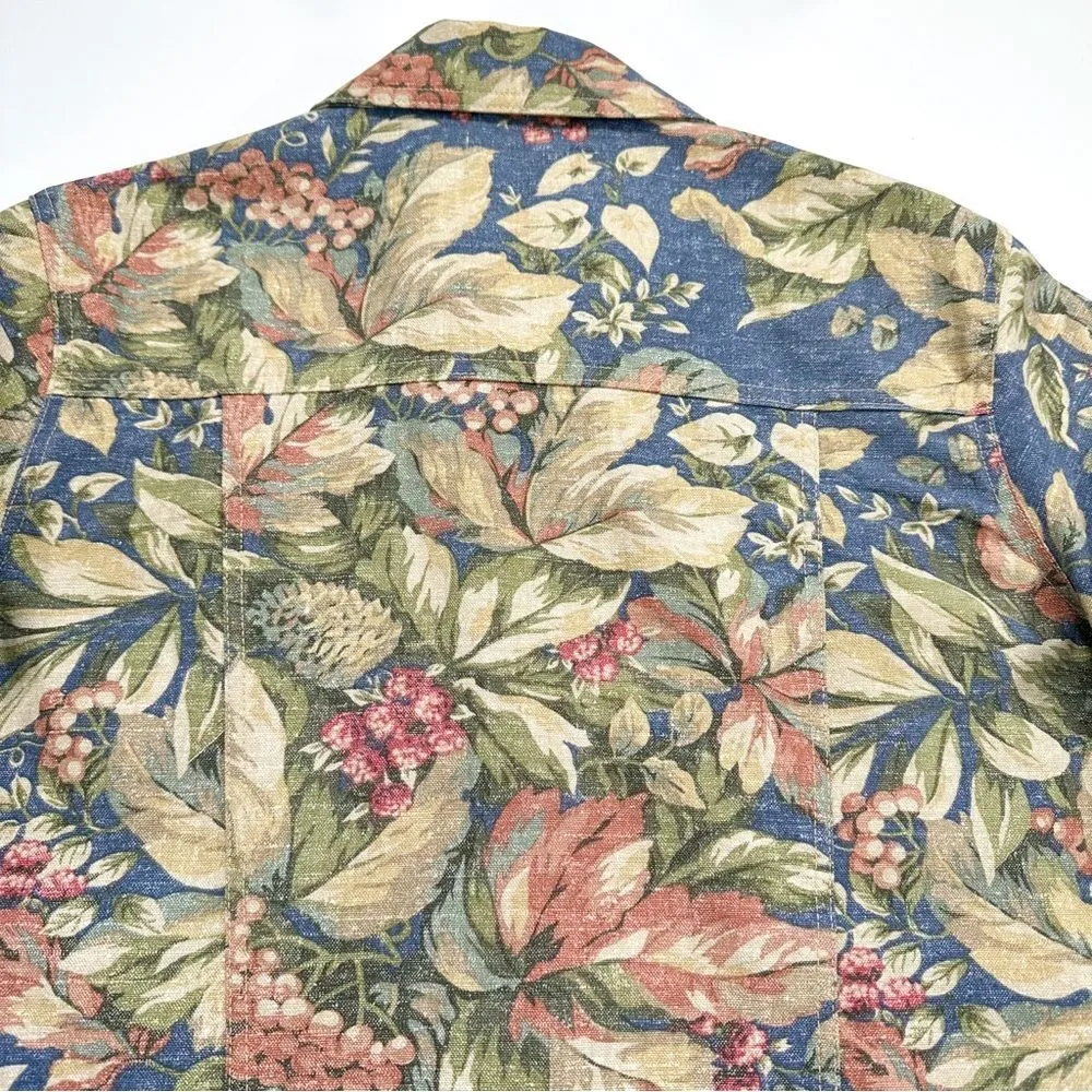 Vintage Norm Thompson Made In USA Jacket Womens Size M Chambray Floral Cotton Size M - Image 9