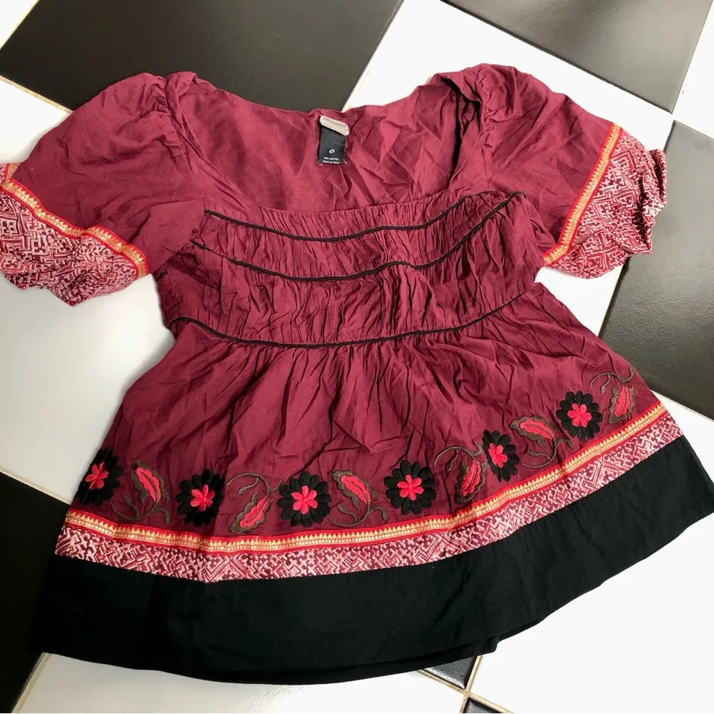 Anthro Anthropologie Lithe Fishermen’s Bridge Peasant Top Boho Embroidered sz 0 - Image 4