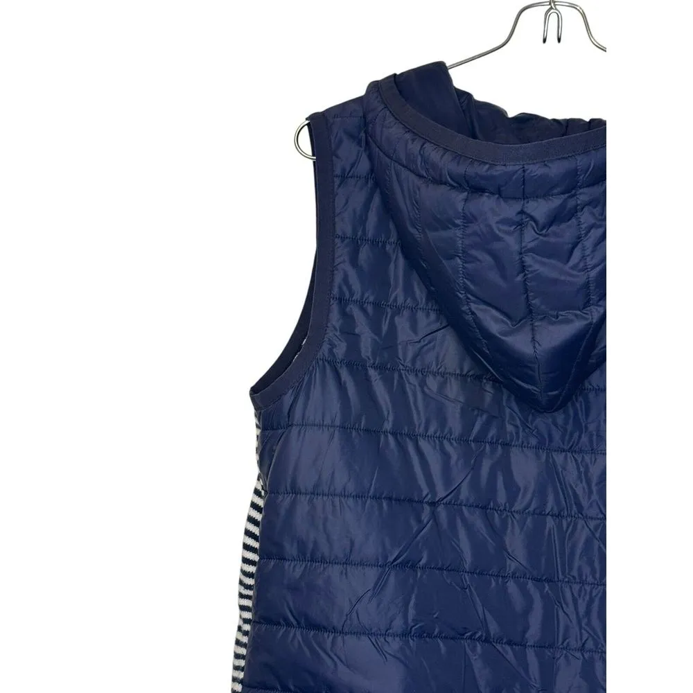 Tommy Hilfiger Women‎ Top Full Zip Athluxe Hooded Puffer Striped Vest Blue Large - Image 9