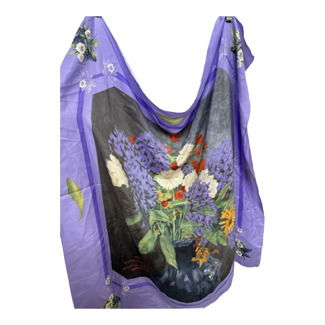 Thomas Kinkade 100% Silk Purple Vase of Flowers Scarf Artsy Collectors - Image 3