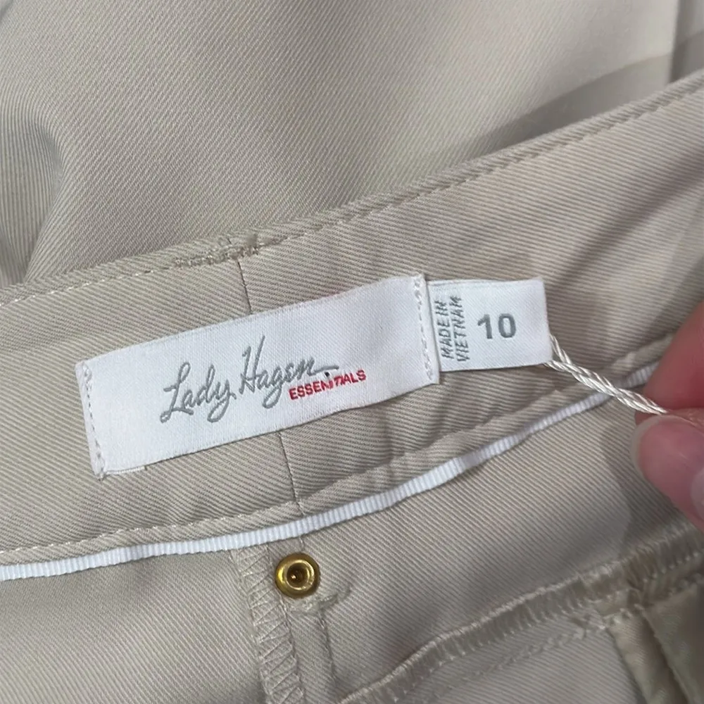 New Lady Hagen Women’s Essentials Solid Khaki Front Pleat Pants Size 10 - Image 8