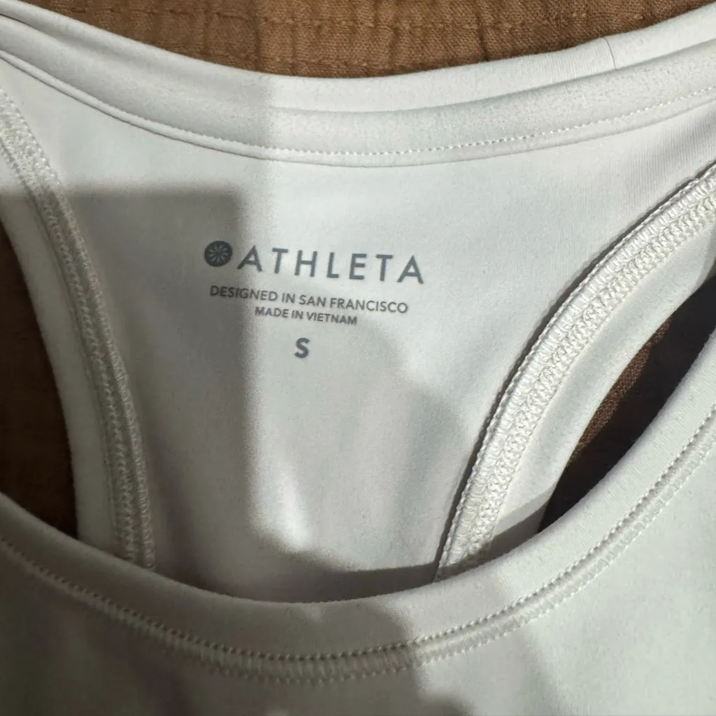 ATHLETA Brown White Shanti Watercolor Stripe Crop High Neck Tank Top Size Small - Image 4