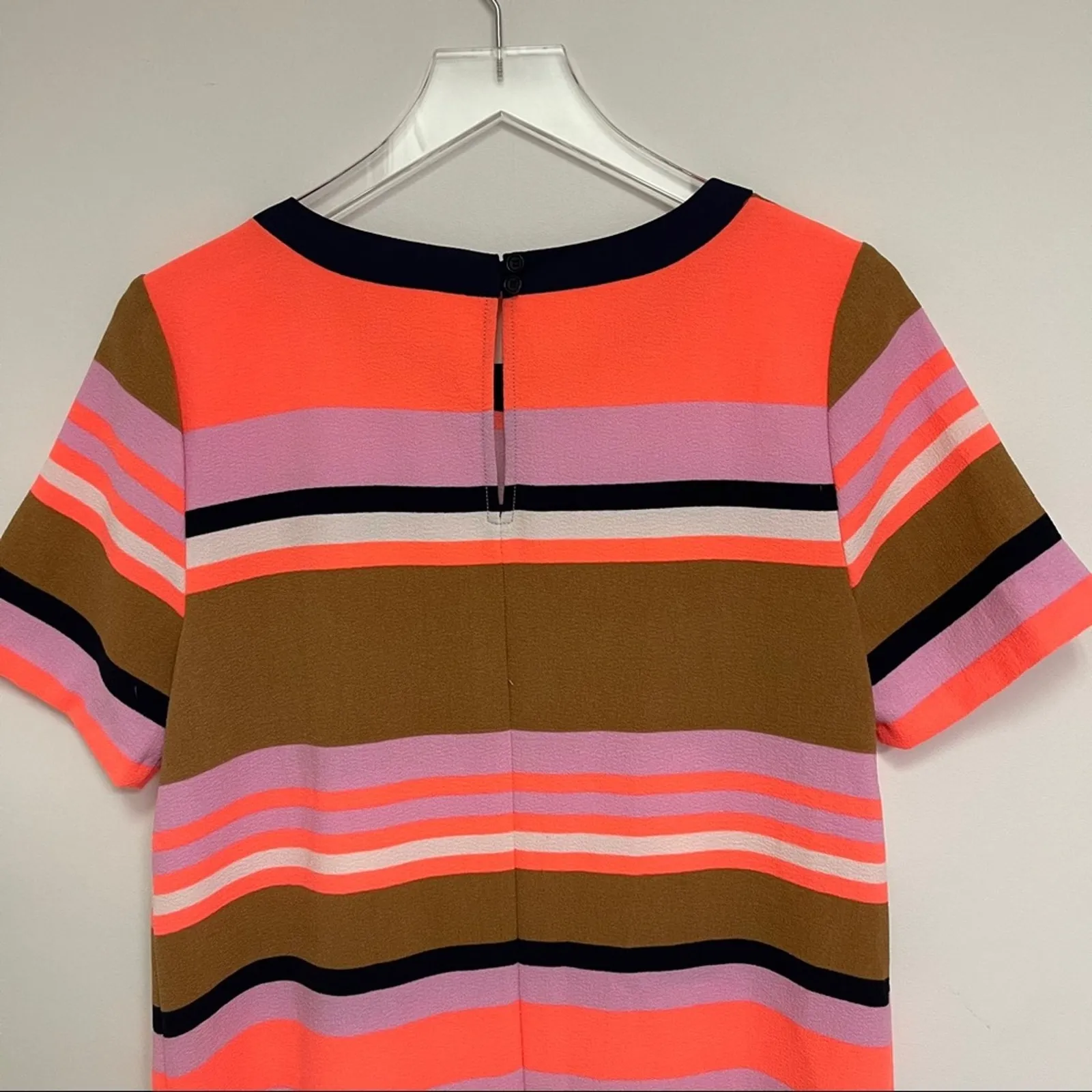 GIBSON LATIMER Dress Size Small Stripe Neutral Neon Navy Short Sleeve Mini - Image 5