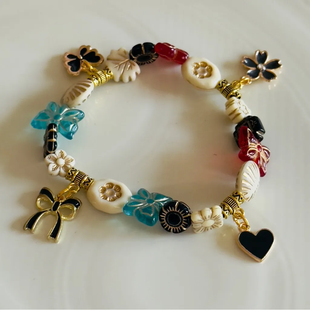 Colorful gold beaded Charm Bracelet Blue - Image 3