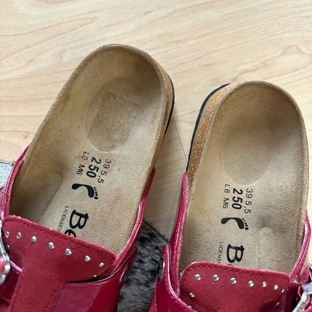 BETULA BY BIRKENSTOCK Red Studded‎ Suede Clogs Size 8 - Image 2