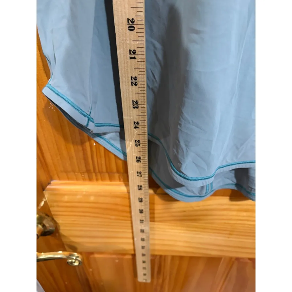 Lululemon Gray Teal Stitch Racerback Tank Open Back Mesh Panel Yoga Top - Image 4