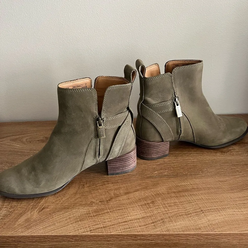 Vionic Waterproof Ankle Boots Olive Green Suede Comfort Booties Sienna - Image 9