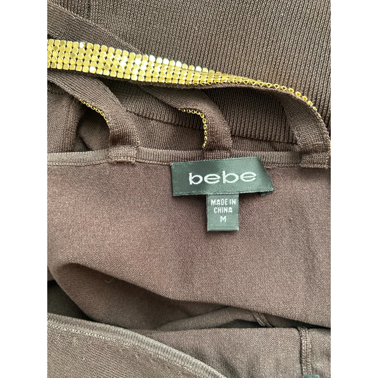 Vintage Y2K bebe Halter Top & Cardigan Set with Gold Chain Trim Brown Sz S/M - Image 13