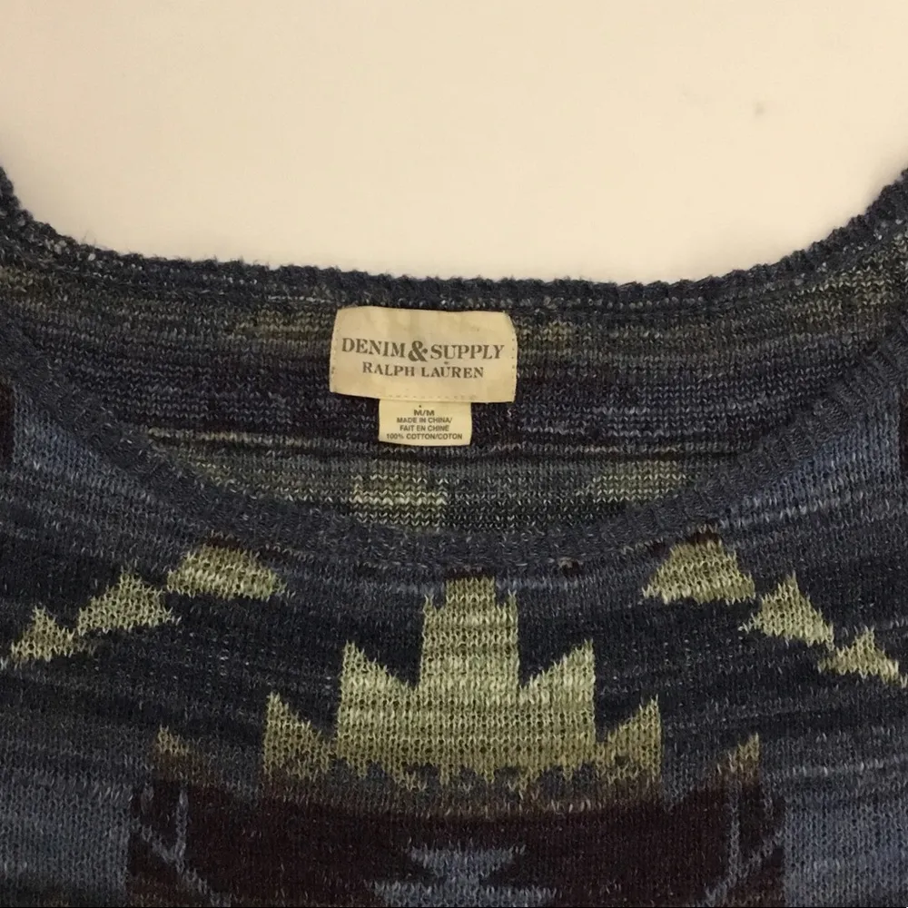Denim & Supply Ralph Lauren Blue Aztec Scoop Neck Top Sweater Sz M - Image 7