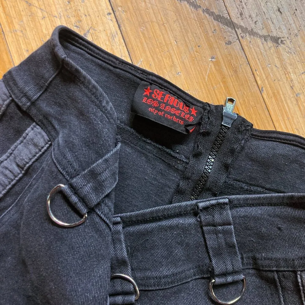 Vtg 90s Serious black denim micro mini skirt Clueless punk goth grunge Tripp L Size L - Image 2