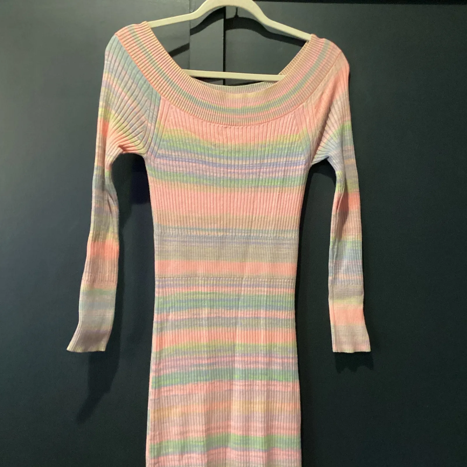 Daily Practice by Anthropologie Ribbed long sleeve stripe Sweater midi Dress S Pink - Image 3