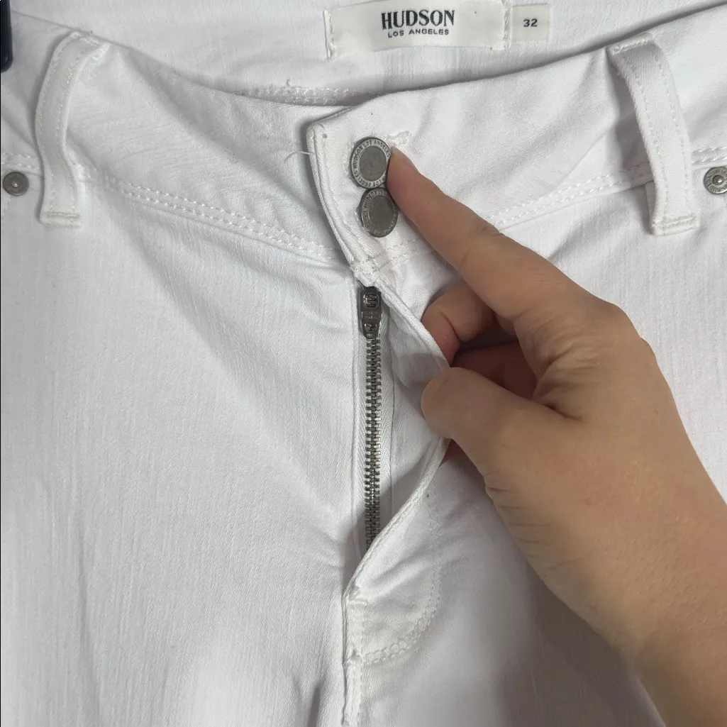 Hudson White Collin Mid Rise Skinny Ankle Jeans double button size 32 - Image 6