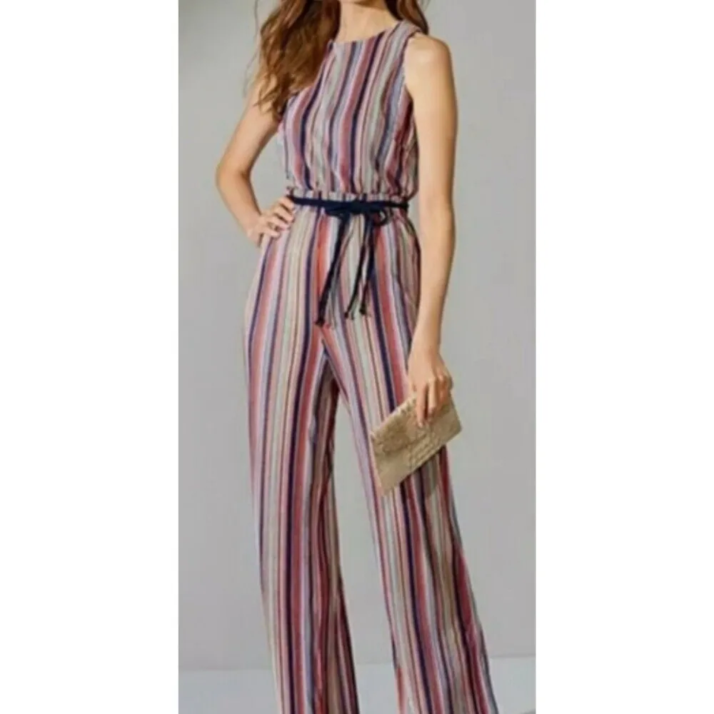 Alex Marie Erin Striped Ribbed Wide Leg Palazzo Vacation NEW Jumpsuit Size 14 - Image 4