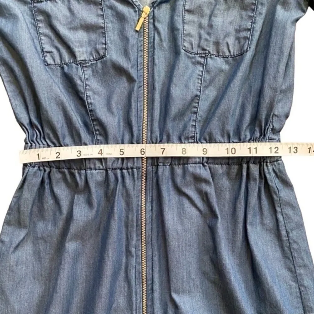 Guess Chambray Denim V-Neck Long Sleeve Elastic Waist Short Dress Size Small - Image 12
