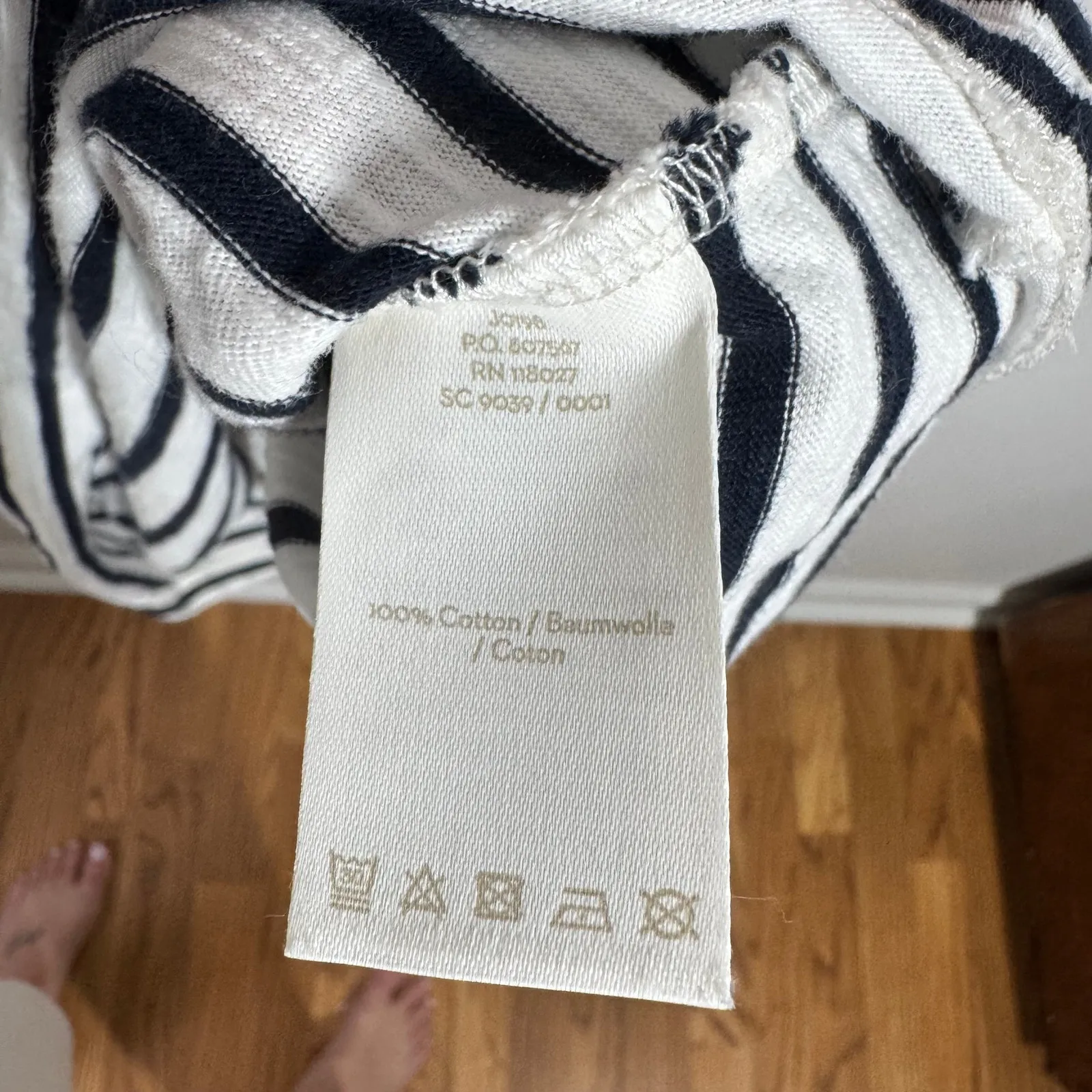 BODEN Women 10L Navy White Striped Cotton Slub Jersey Paulina Tee Shirt Preppy Blue Size 10 - Image 6