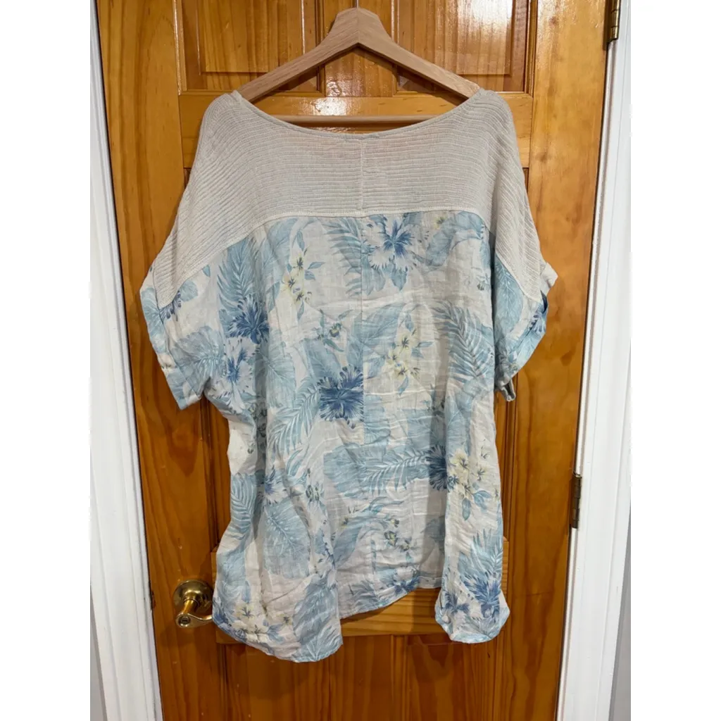 Lungo L’Arno Made in Italy 3X Linen Floral Top Blouse Oversized Boho Resort White - Image 5
