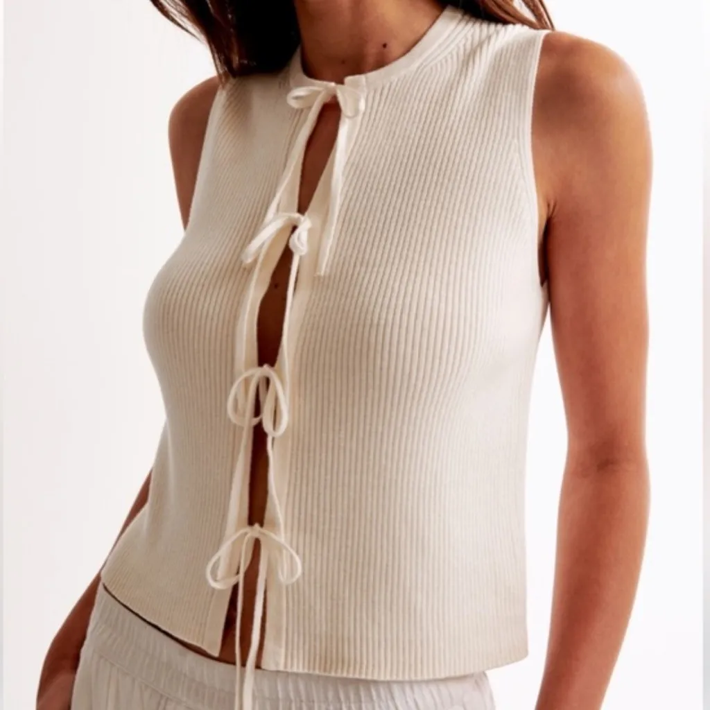 Abercrombie tie front sweater vest high neck bows - Image 2