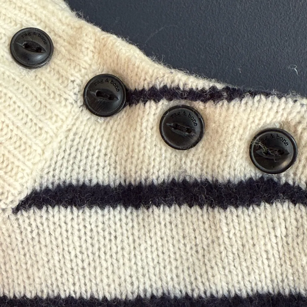 NWT 100% Wool Rag & Bone Sam White/Navy Striped Pullover, Sz XXS - Image 3