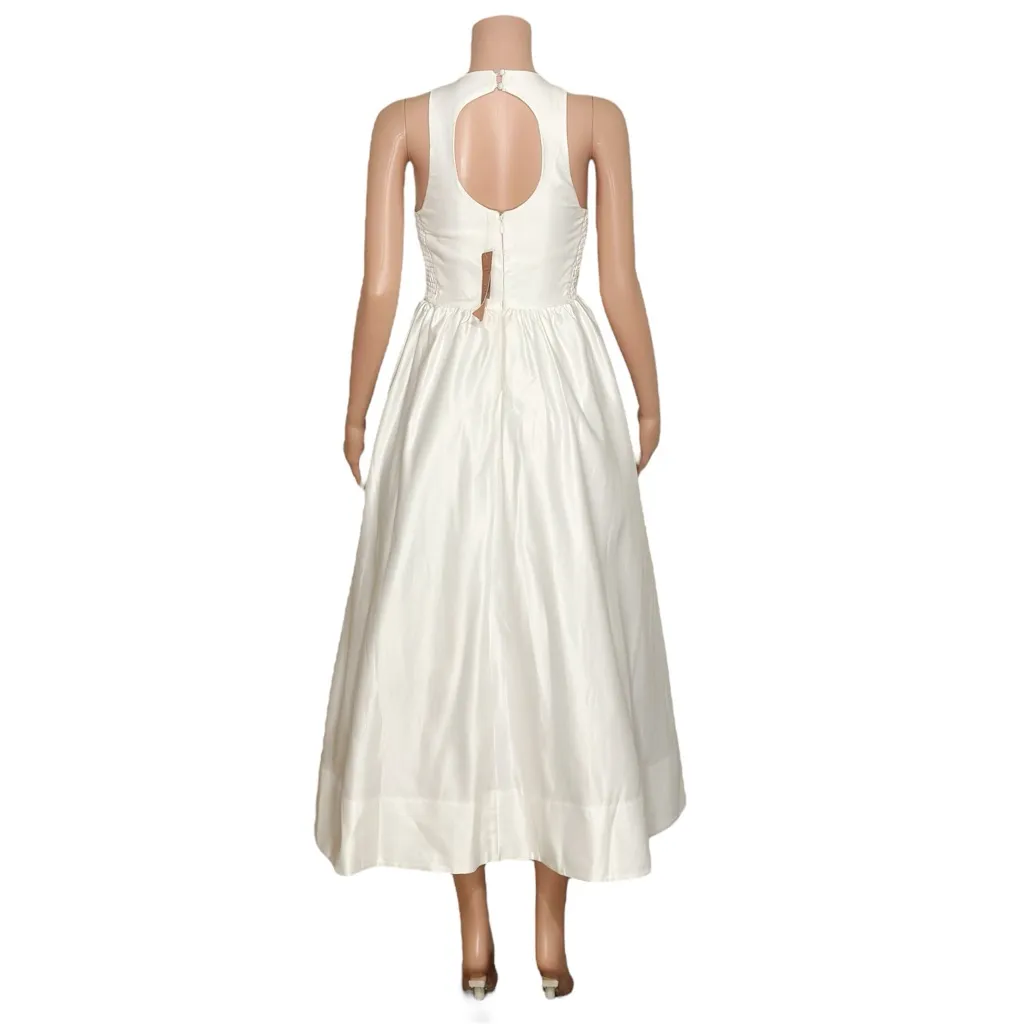 BHLDN High Neck Satin Duchess A-Line Midi Dress, Ivory, Small - Image 10