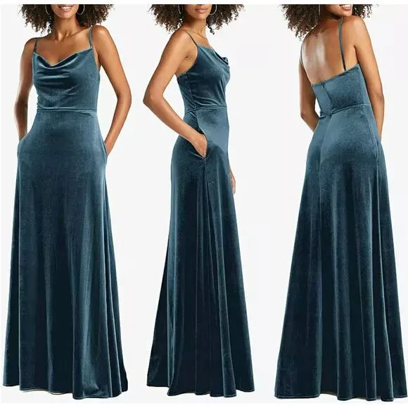 NWT After Six Cowl Neck Velvet Maxi Dress in Dutch Blue - Image 2