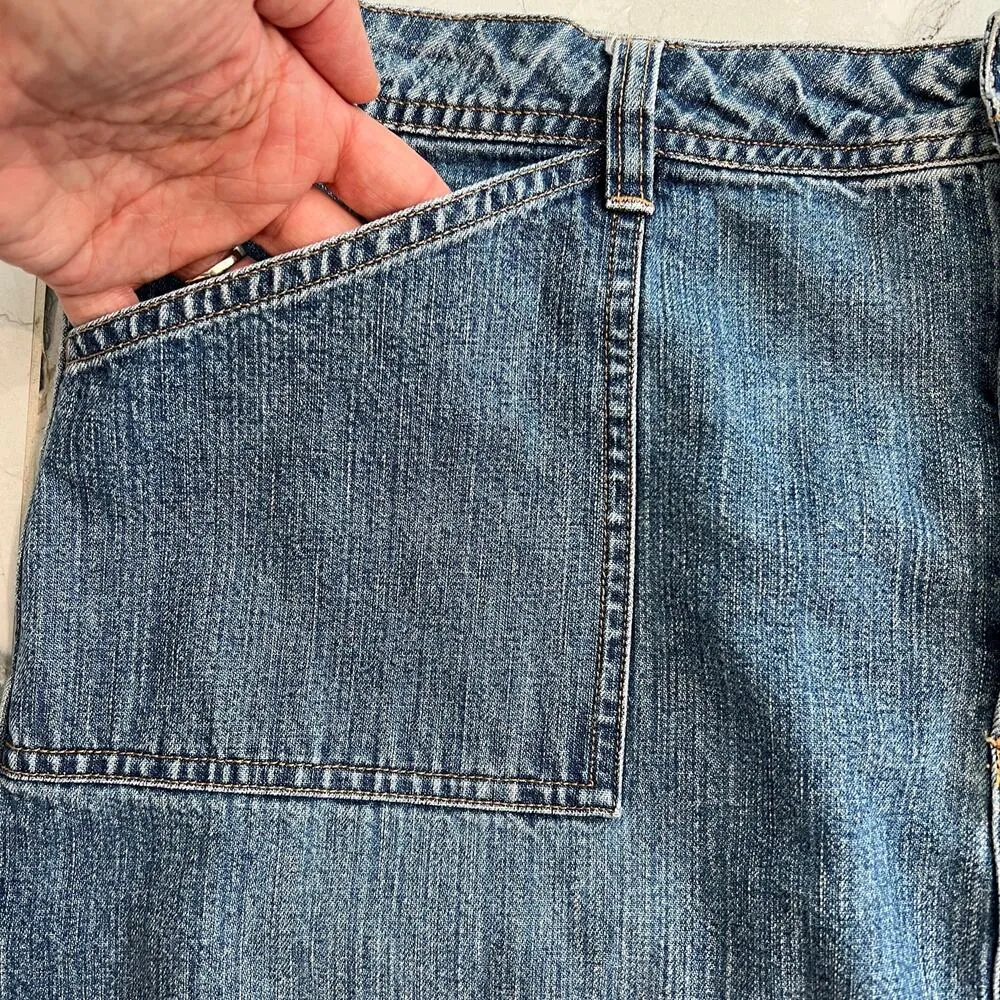 Old Navy Blue Jeans Vintage Y2K Denim A-Line Long Skirt Size 16 Rear Slit - Image 5