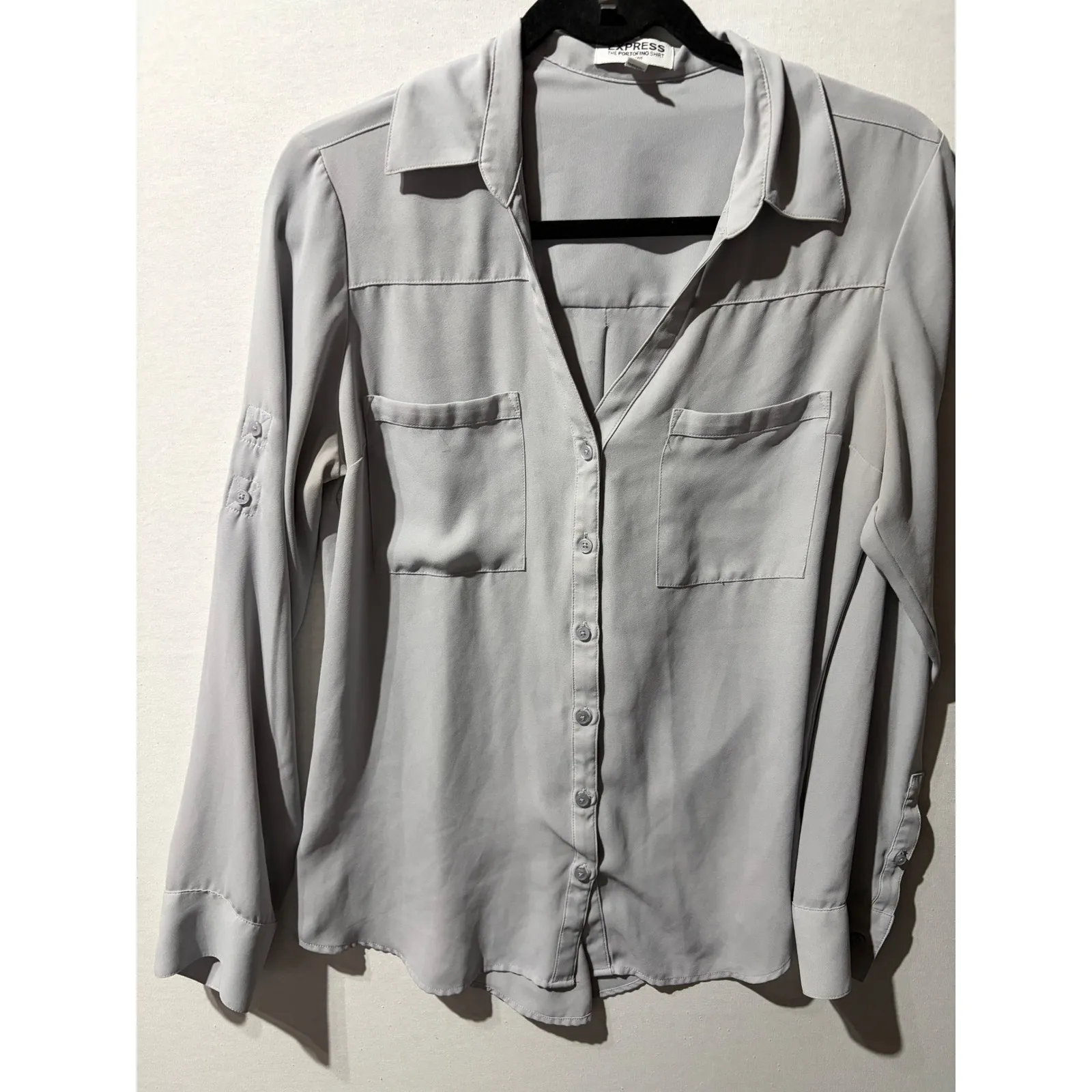 Express The Portofino Shirt Slim Fit Long Sleeve Button Up Gray Women's M - Image 4