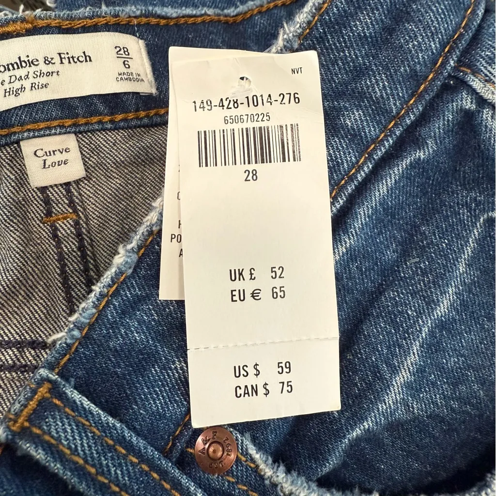 NWT Abercrombie & Fitch The Dad Short High Rise Women's Size 28 Curve Love - Image 3