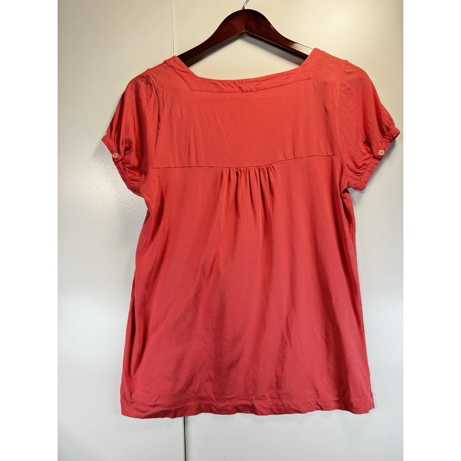 J Crew Coral Square Neck Short Sleeve Blouse Top Basic Casual Everyday M - Image 8