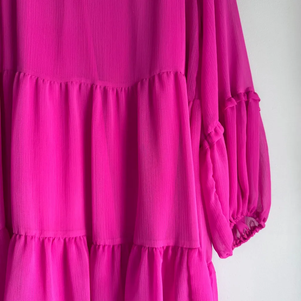 Vince Camuto Long Sleeve Tiered Mini Dress Orchid Pink Size Large - Image 6