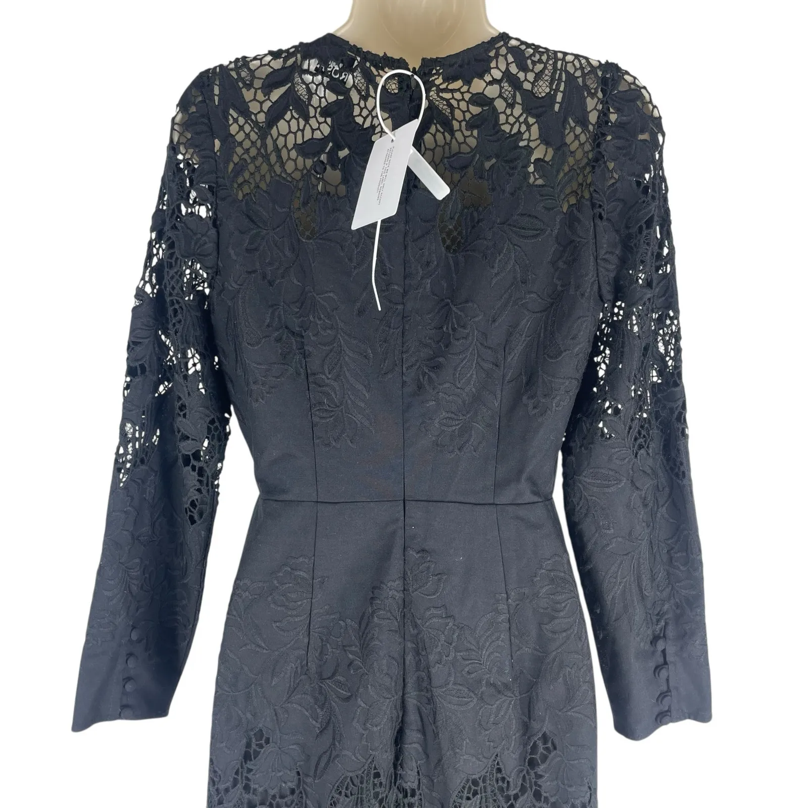 Marchesa Rosa Black Linen Lace Maxi Dress Handkerchief Hem Size 2 - Image 10