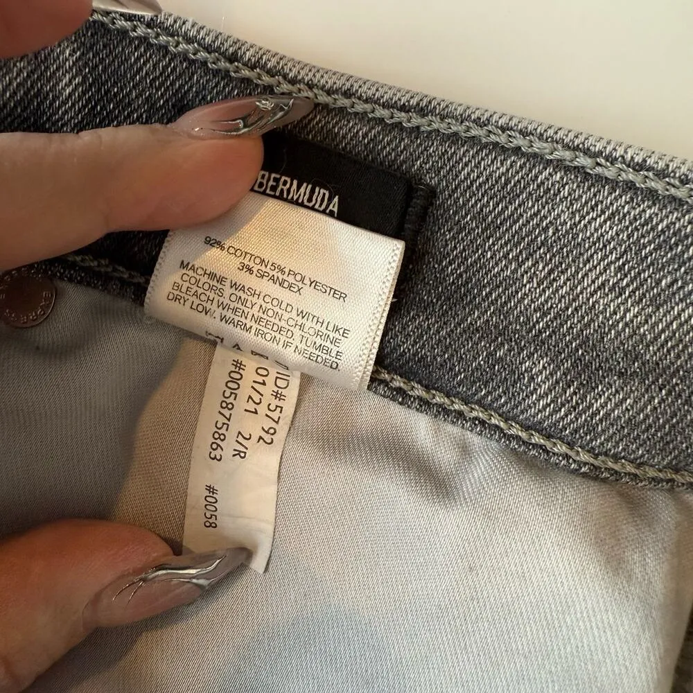 Express Denim Bermuda Shorts Gray Rolled Cuff Raw Hem High Rise Stretch Jean 2R - Image 3