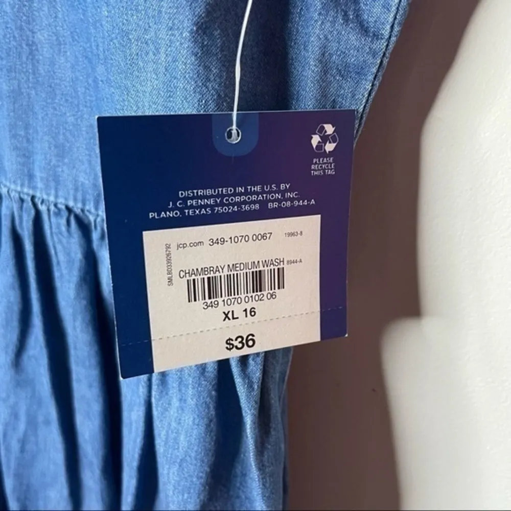 Arizona Jean Company Chambray Button Down Dress Medium Wash 100% Cotton XL 16 JR - Image 5