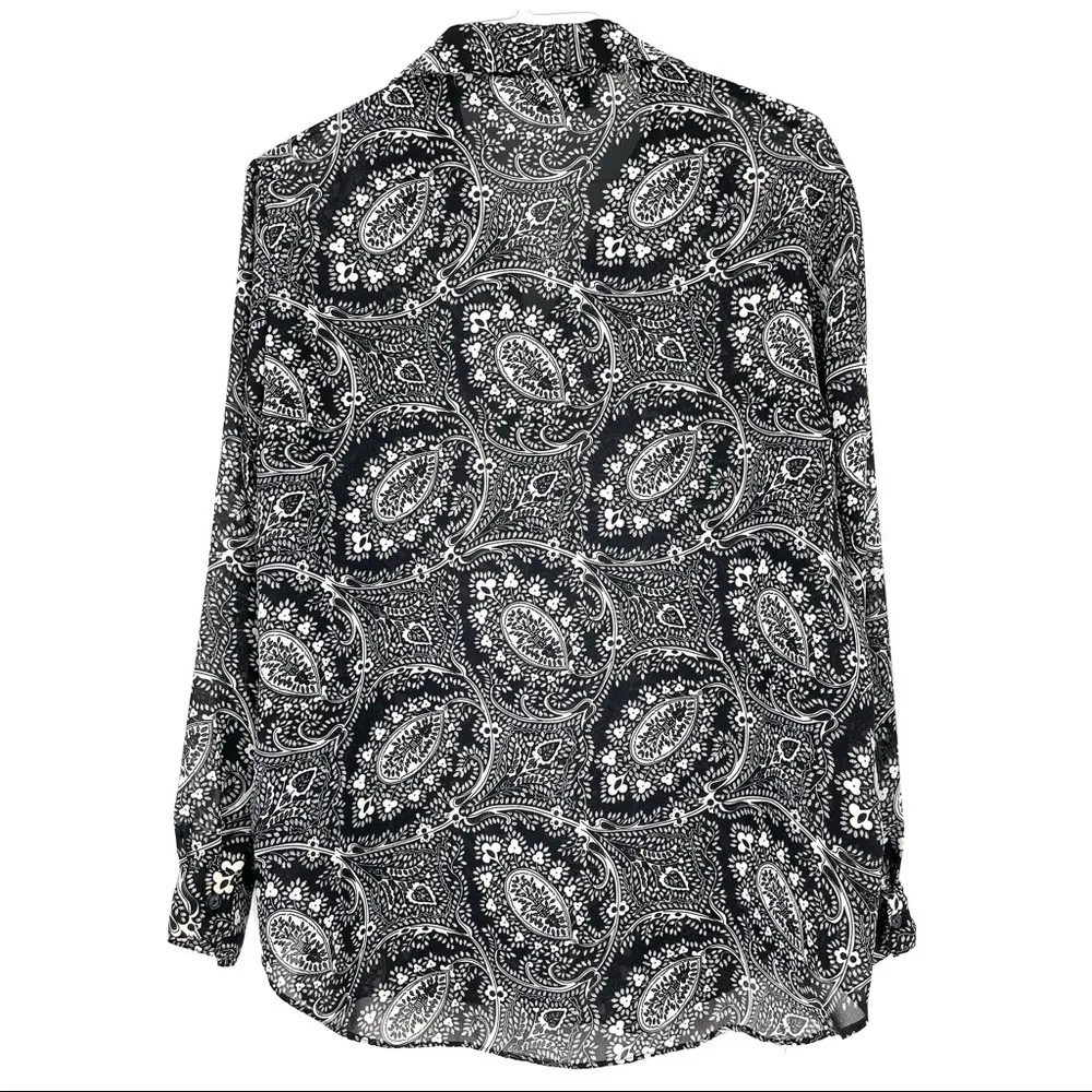 DVF Diane Von Furstenberg Paisley Print Silky Button Down Blouse Top - Image 4