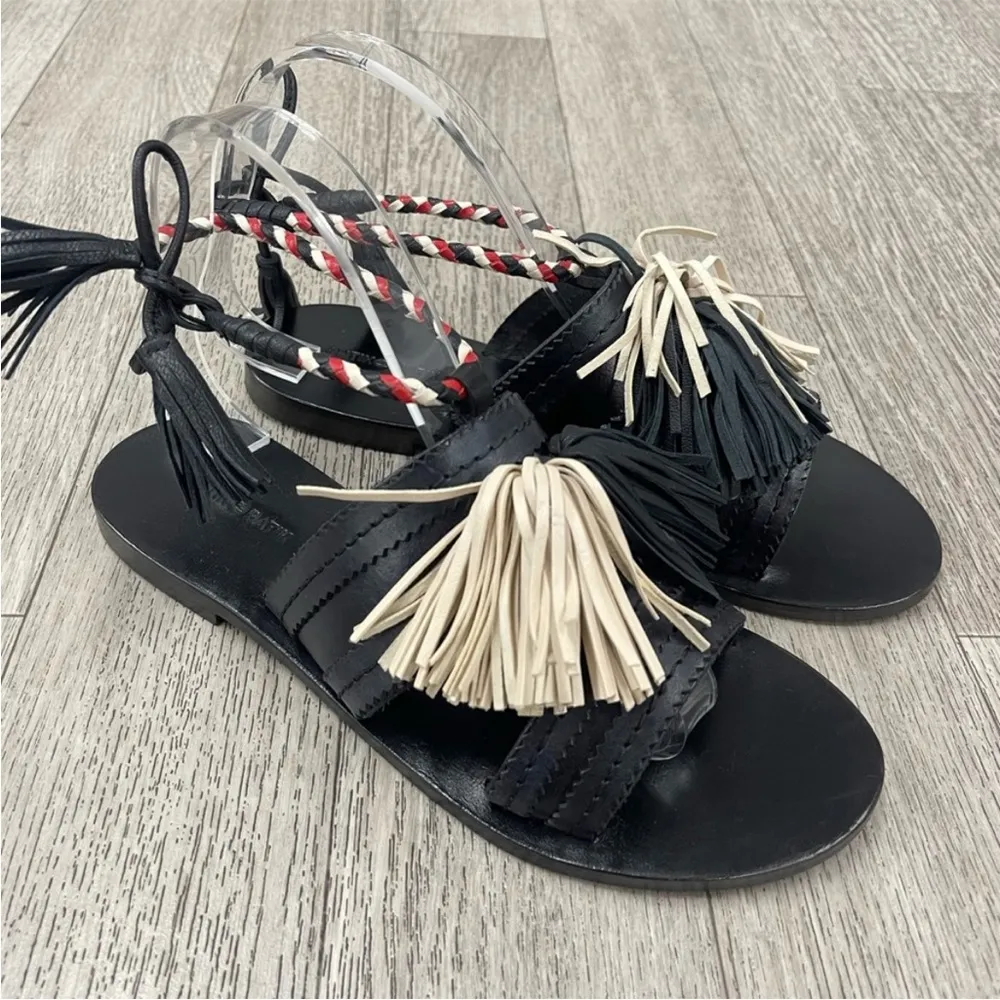 NWT! Antik Batik x Johnny Was Womens Youri Black Leather Ankle Wrap Sandal - Image 1