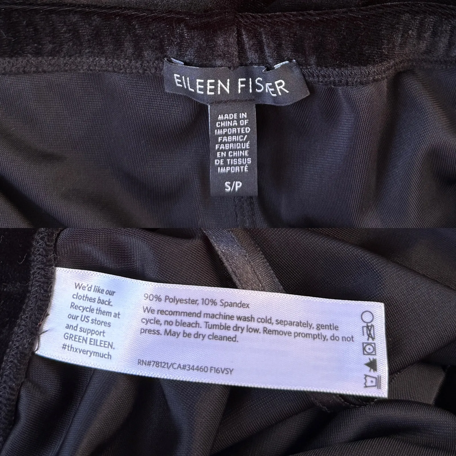 Eileen Fisher Low Rise Black Velvet Leggings size Small - Image 2