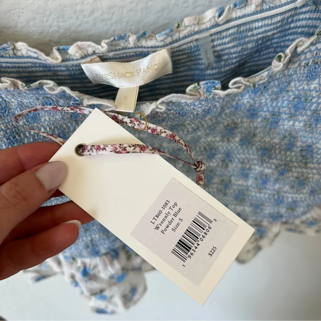 NWT LOVESHACKFANCY Wrennly Top in Powder Blue and White - Image 7