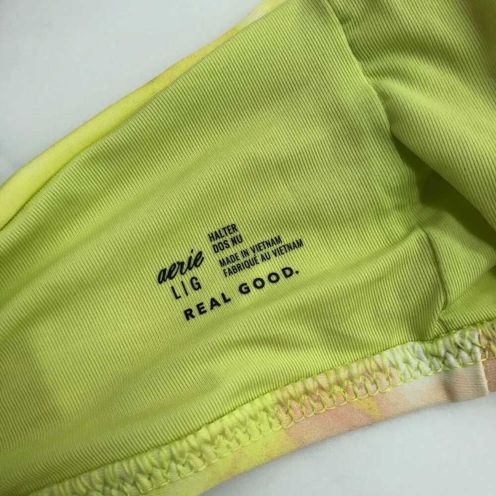 Aerie Halter Tie-Dye Keyhole Bikini Swim Top Yellow Pink Size L - Image 3